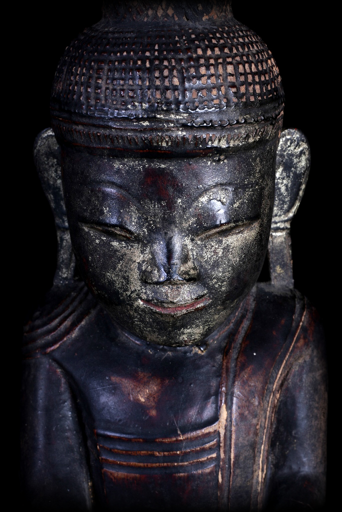 Extremely Rare 18C Wood Burmese Shan Buddha #A046